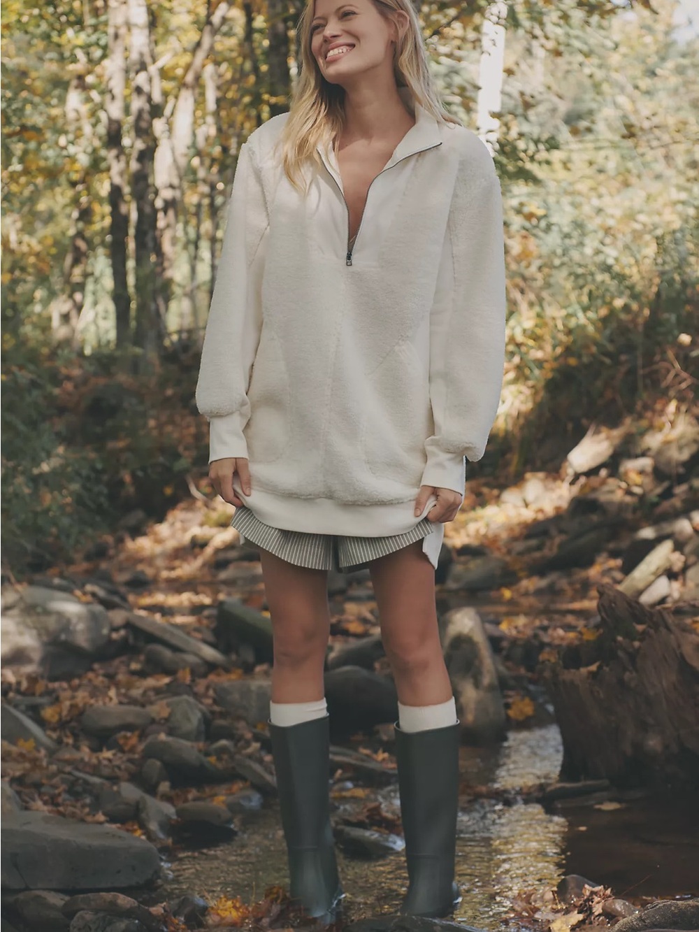 Daily Practice Anthropologie Ivory Sherpa 1/2 -Zip Pullover Mini Dress NWOT XSP